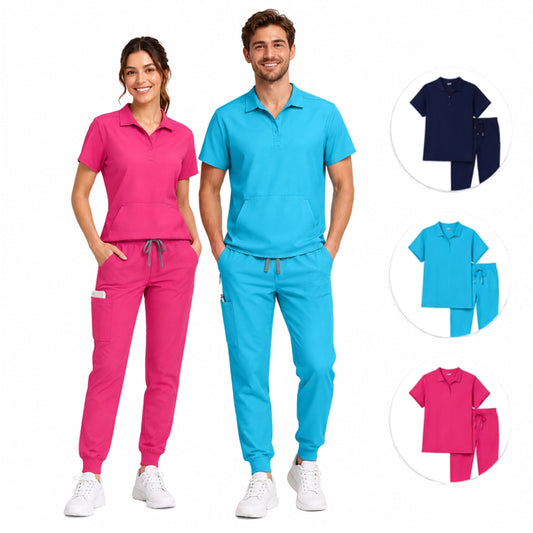 Dames scrub-set met polokraag - Top + Joggingbroek