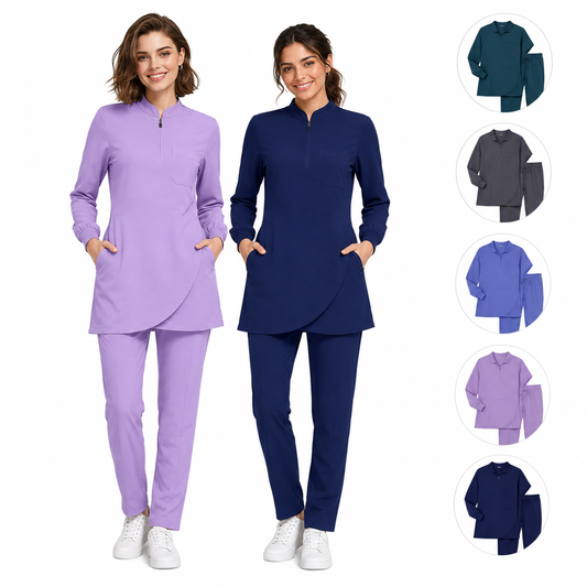 Dames medisch uniform met opstaande kraag en rits - Top + Broek
